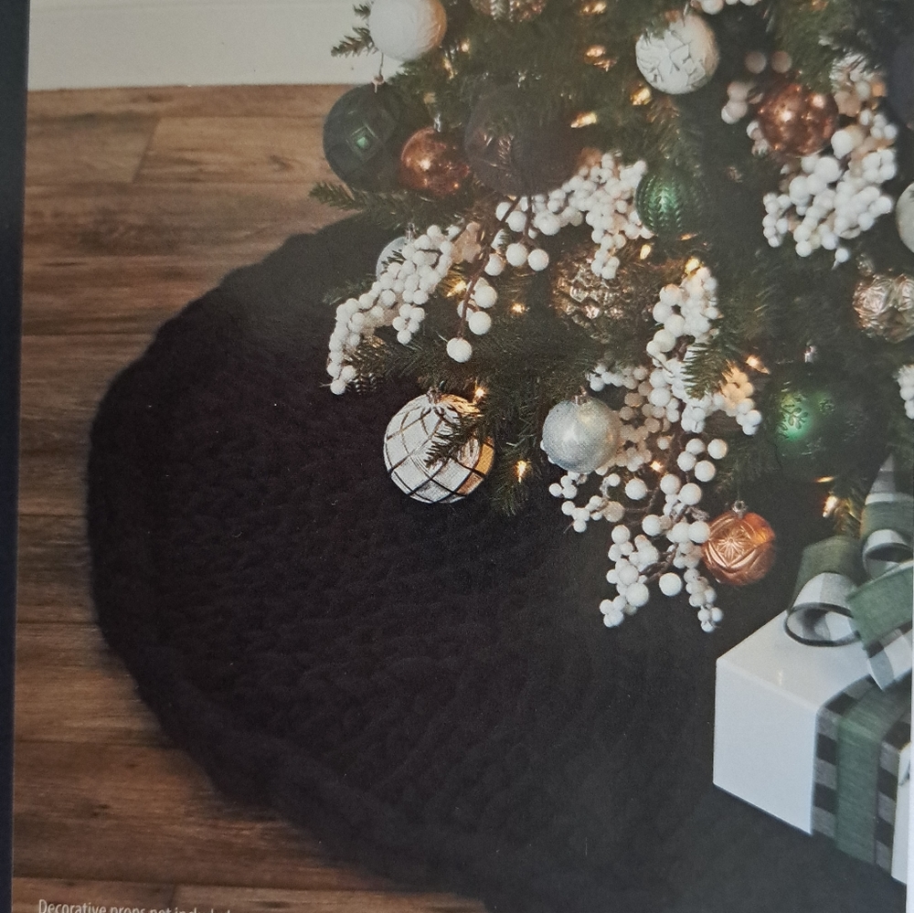 Holiday Time Black Cable Knit 48" Christmas or Halloween Tree Skirt